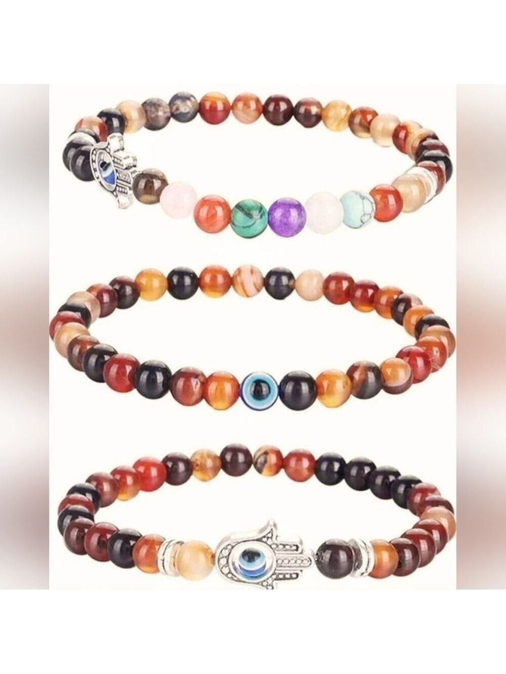Set Of 3 Tiger's Eye Beaded Stretch Bracelets